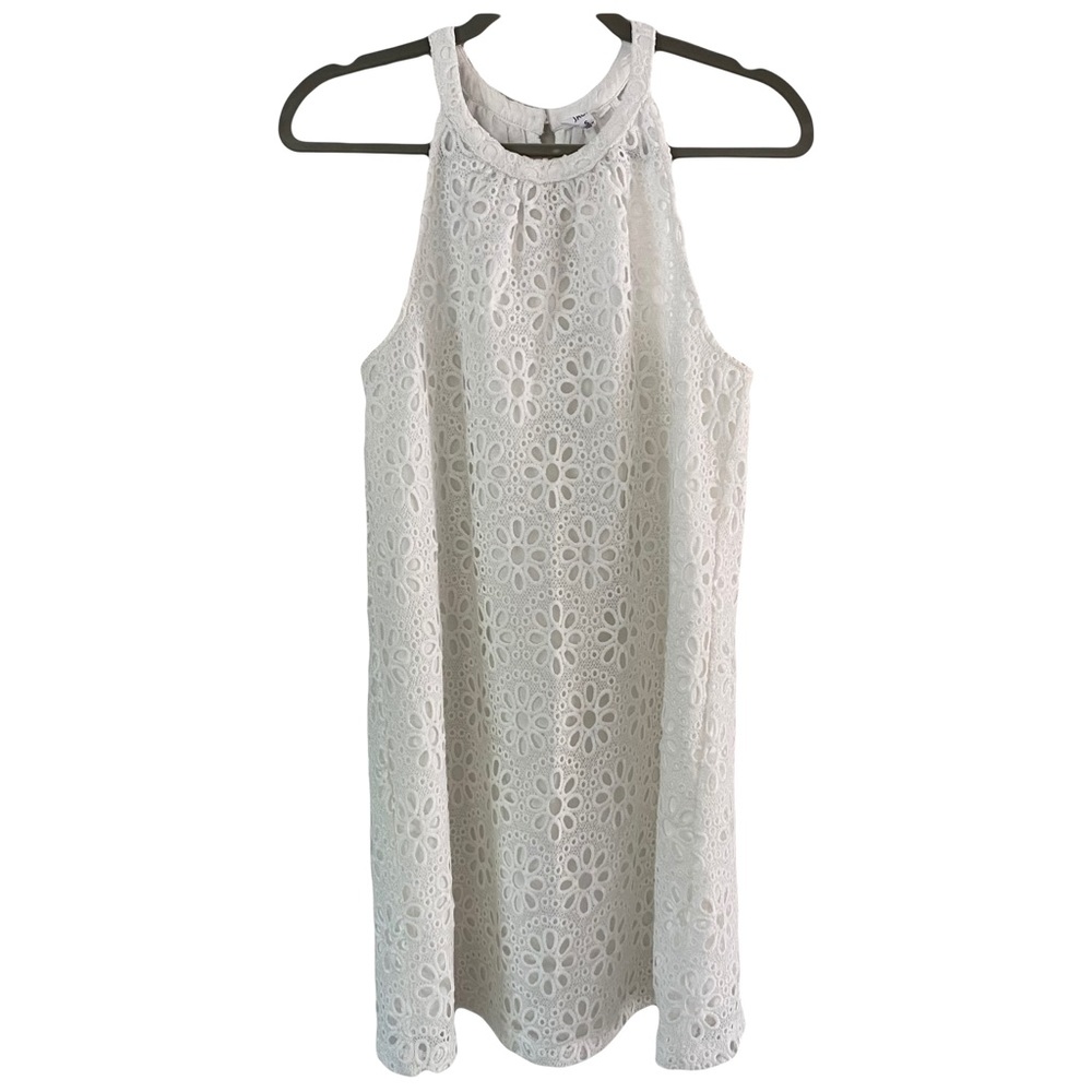 Jack by BB Dakota White Floral Eyelet High Neck Bride Honeymoon Mini Dress Small